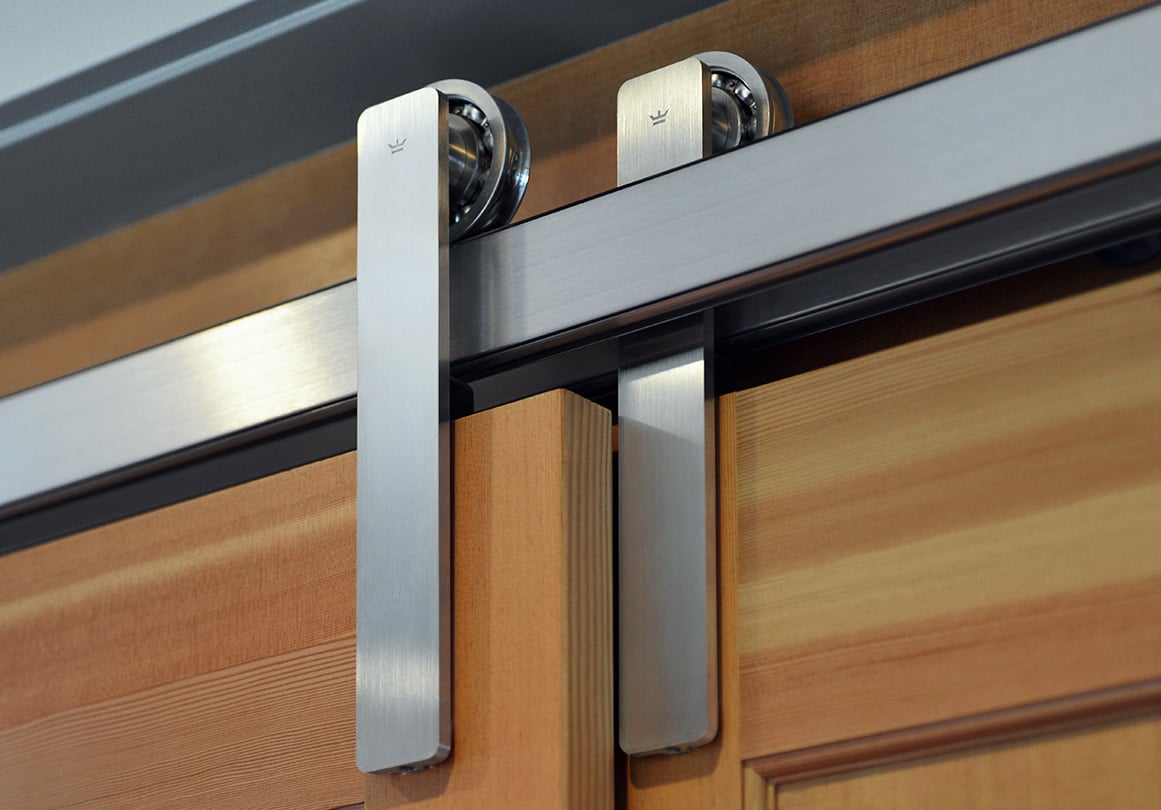 Oden sliding door hardware provided the best solution for this narrow space closet doors.  